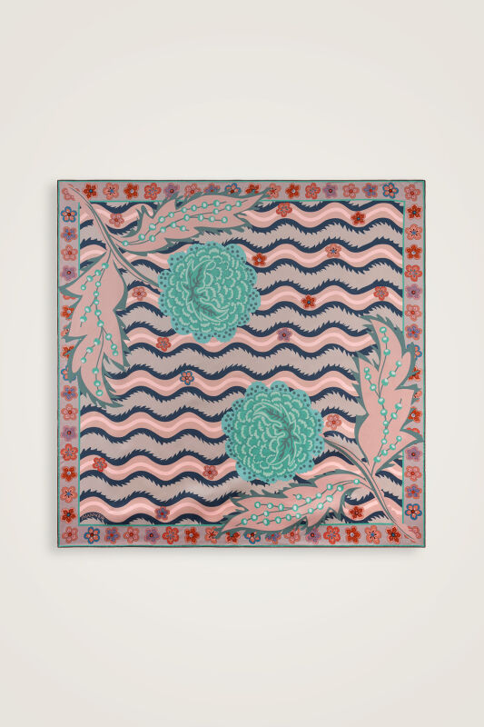 Rose Coral-Mint Double-Sided Twill Silk Scarf - 3