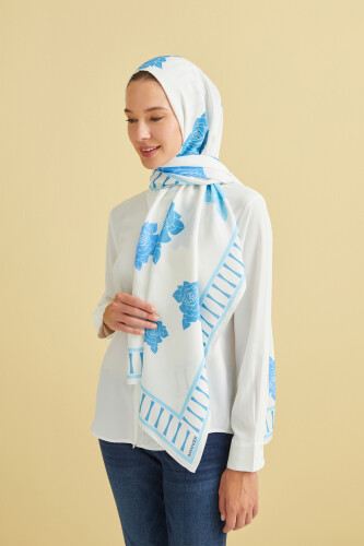 Rose Garden Flosh Viscose Shawl Blue - 1