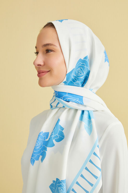 Rose Garden Flosh Viscose Shawl Blue - 5