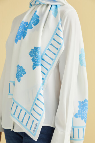 Rose Garden Flosh Viscose Shawl Blue - 3