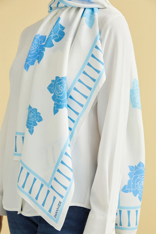 Rose Garden Flosh Viscose Shawl Blue - 3