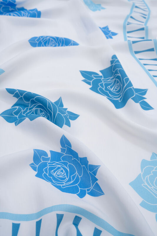 Rose Garden Flosh Viscose Shawl Blue - 4