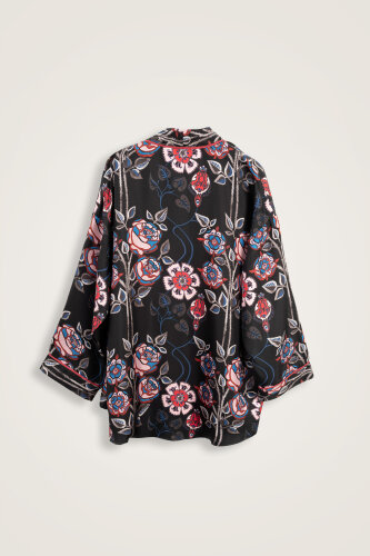 Rose Ivy Black Twill Silk Short Kimono - 4
