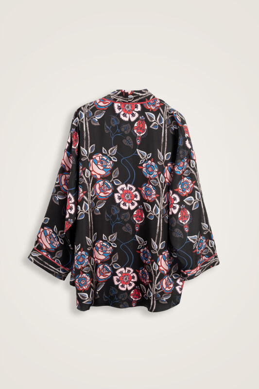 Rose Ivy Black Twill Silk Short Kimono - 4