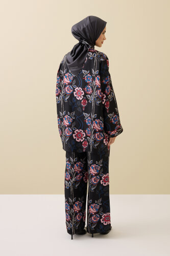 Rose Ivy Black Twill Silk Short Kimono - 6