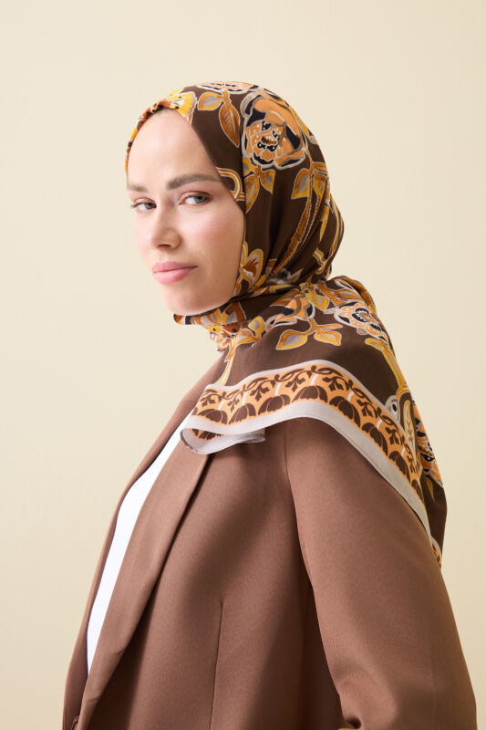 Rose Ivy Brown Floss Viscose Shawl - 5