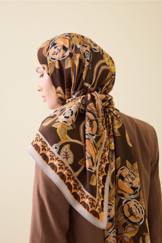 Rose Ivy Brown Floss Viscose Shawl - 1
