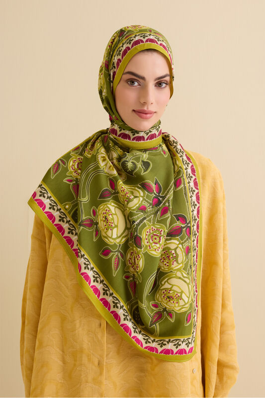 Rose Ivy Green Floss Viscose Shawl - 5
