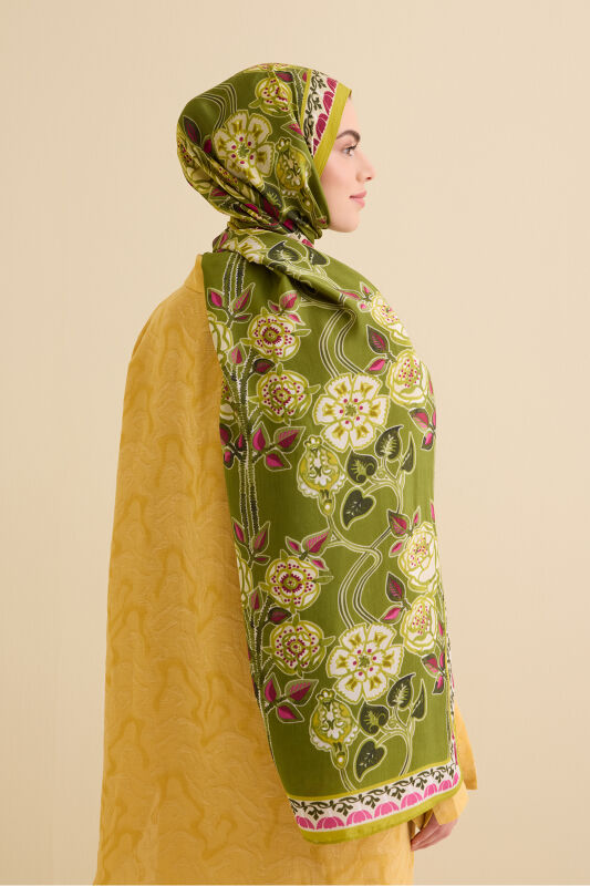 Rose Ivy Green Floss Viscose Shawl - 1