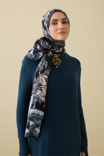 Rose Ivy Petrol-Black Viscose Shawl - 3