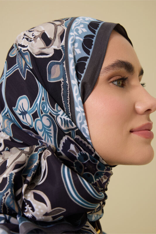 Rose Ivy Petrol-Black Viscose Shawl - 1