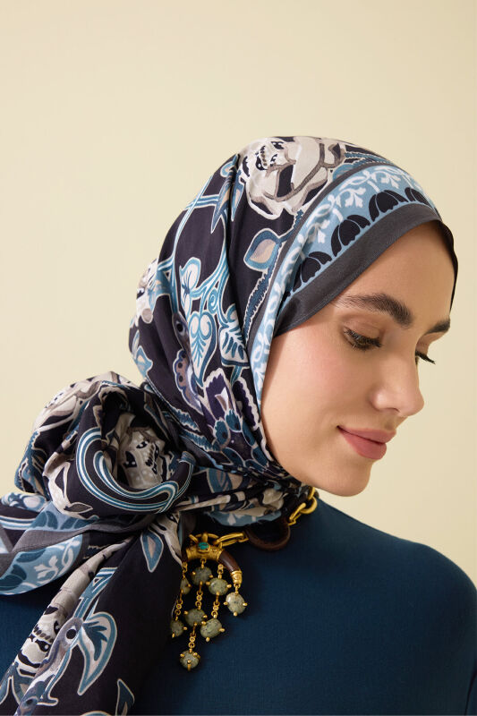 Rose Ivy Petrol-Black Viscose Shawl - 5