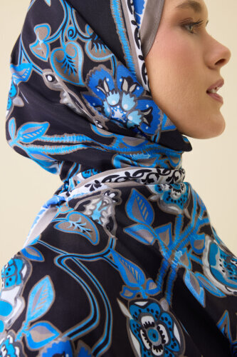 Rose Ivy Saxe-Black Viscose Shawl - 5