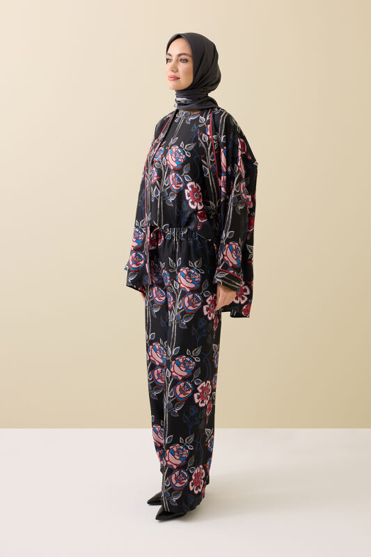 Rose Ivy Silk Twill Black Silk Trousers - 1