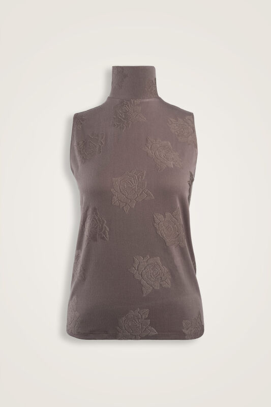 Rose Jacquard Ash Gray Supreme Sleeveless Blouse - 1