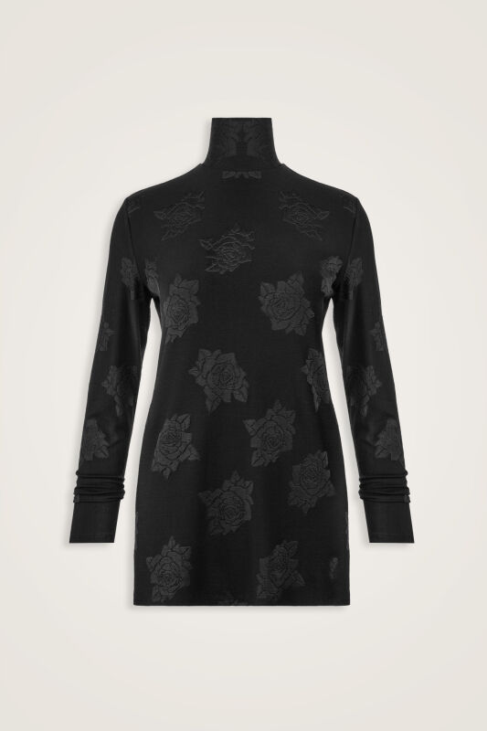 Rose Jacquard Black Long Supreme Blouse - 1