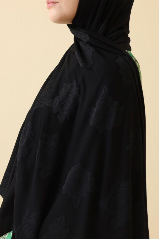 Rose Jacquard Black Supreme Shawl - 3