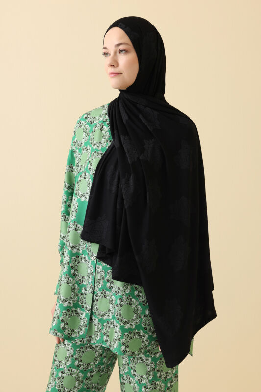 Rose Jacquard Black Supreme Shawl - 1