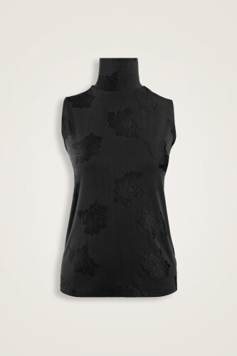 Rose Jacquard Black Supreme Sleeveless Blouse 