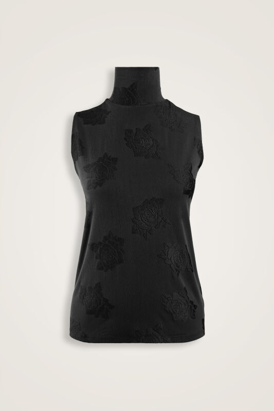 Rose Jacquard Black Supreme Sleeveless Blouse - 1
