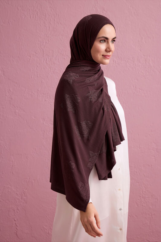 Rose Jacquard Brown Supreme Shawl - 1