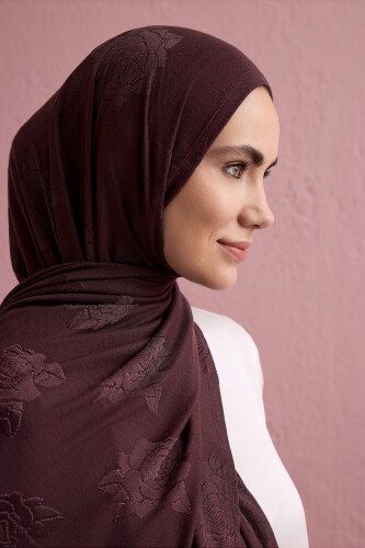 Rose Jacquard Brown Supreme Shawl - 5