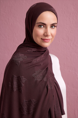 Rose Jacquard Brown Supreme Shawl - 3