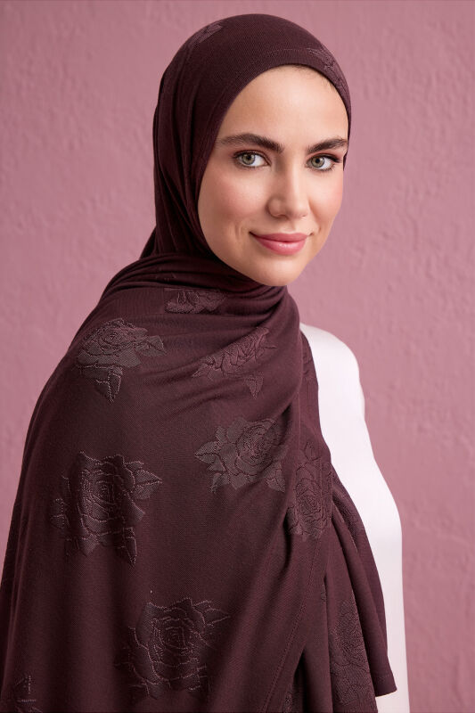 Rose Jacquard Brown Supreme Shawl - 3
