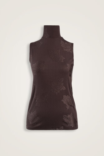 Rose Jacquard Brown Supreme Sleeveless Blouse 