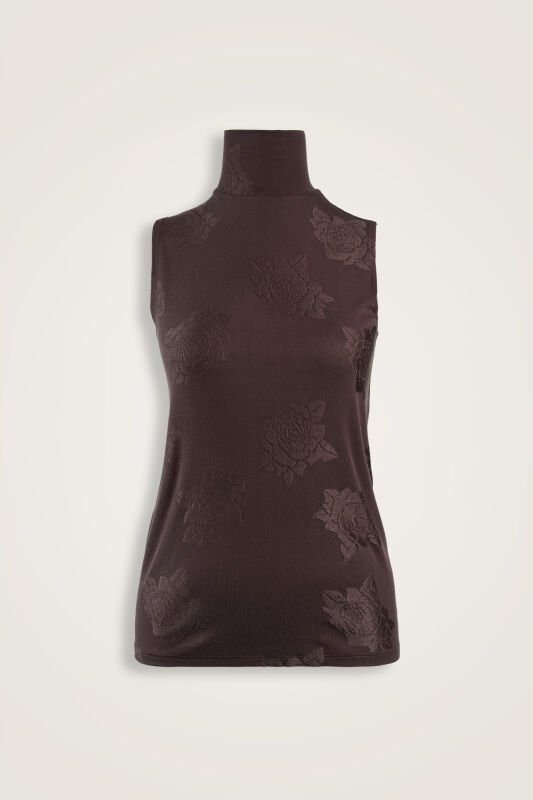 Rose Jacquard Brown Supreme Sleeveless Blouse - 1
