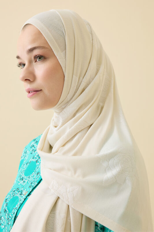 Rose Jacquard Cream Supreme Shawl - 5