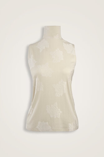 Rose Jacquard Cream Supreme Sleeveless Blouse 