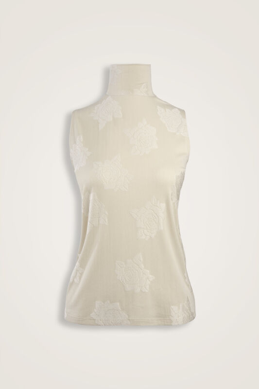 Rose Jacquard Cream Supreme Sleeveless Blouse - 1