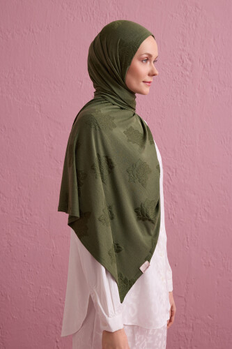 Rose Jacquard Khaki Supreme Shawl - 5