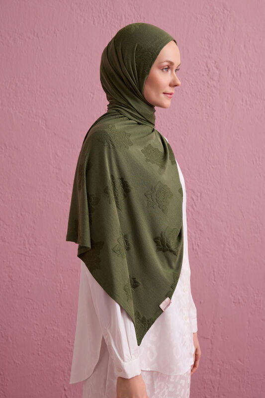 Rose Jacquard Khaki Supreme Shawl - 5