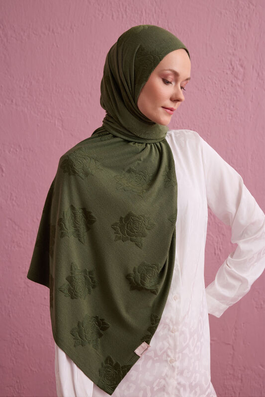 Rose Jacquard Khaki Supreme Shawl - 1