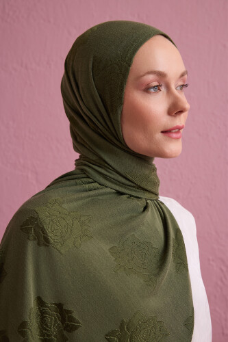 Rose Jacquard Khaki Supreme Shawl - 3