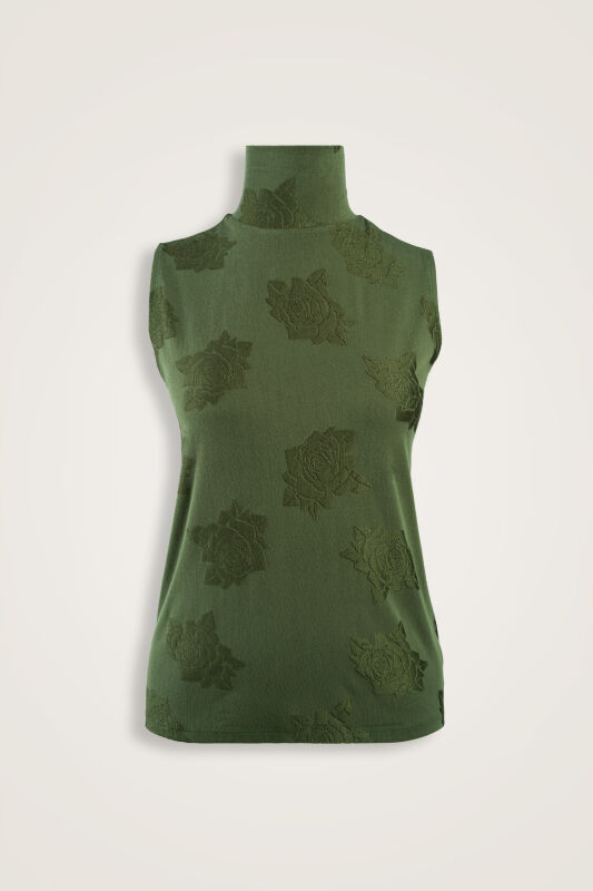 Rose Jacquard Khaki Supreme Sleeveless Blouse - 1