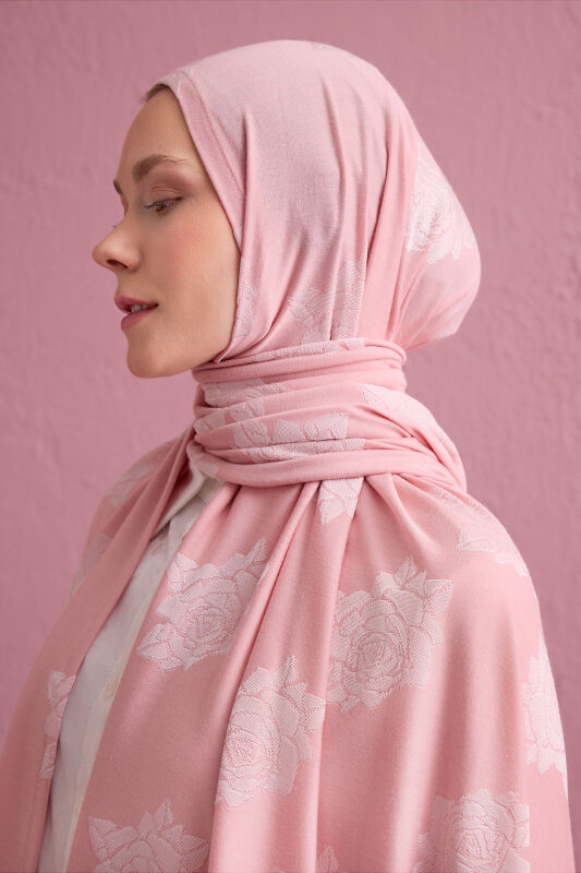 Rose Jacquard Light Pink Supreme Shawl - 3