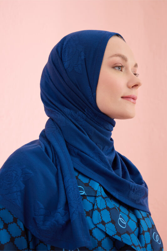 Rose Jacquard Navy Blue Supreme Shawl - 5