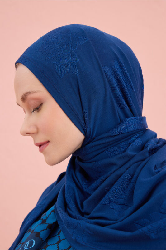 Rose Jacquard Navy Blue Supreme Shawl - 3