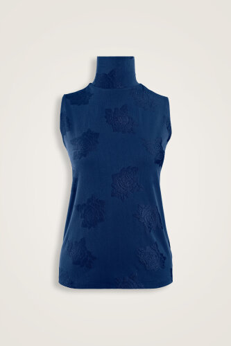 Rose Jacquard Navy Supreme Sleeveless Blouse 