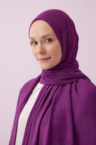 Rose Jacquard Purple Supreme Shawl - 3