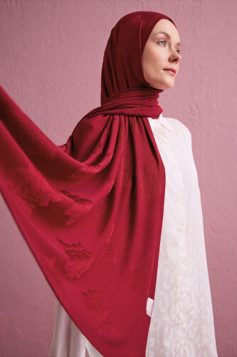 Rose Jacquard Red Supreme Shawl - 5