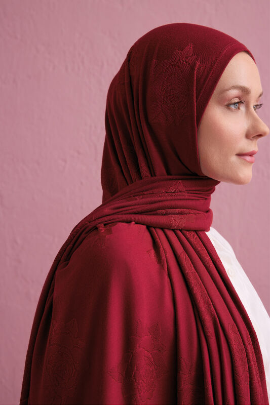 Rose Jacquard Red Supreme Shawl - 3