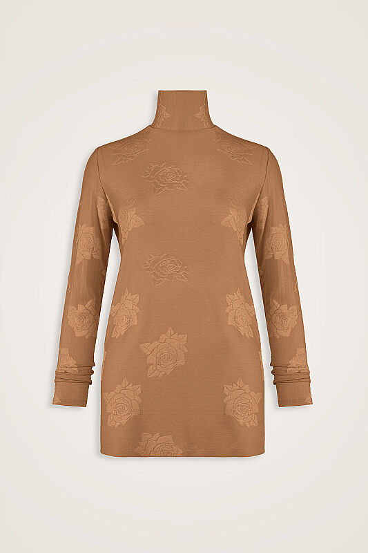 Rose Jacquard Tan Long Supreme Blouse - 1