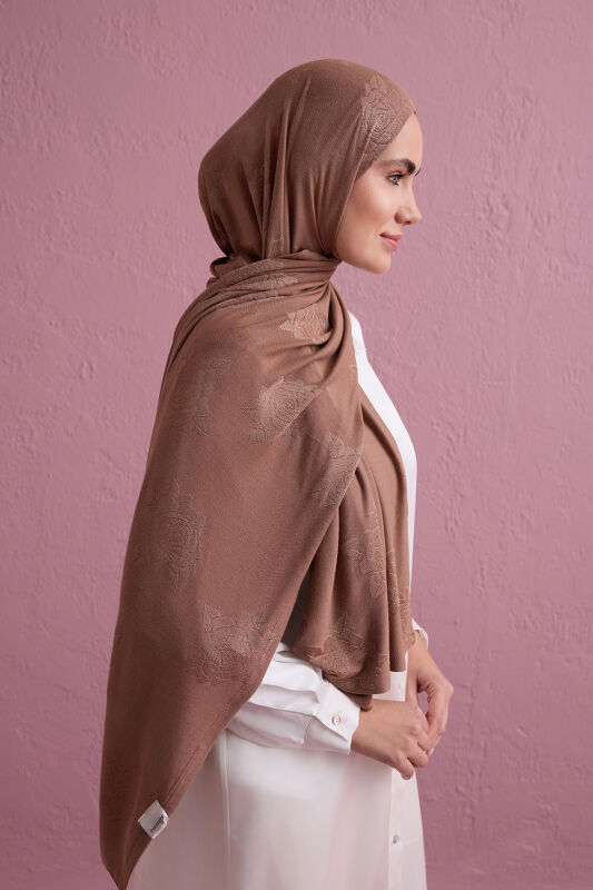 Rose Jacquard Tan Supreme Shawl - 5