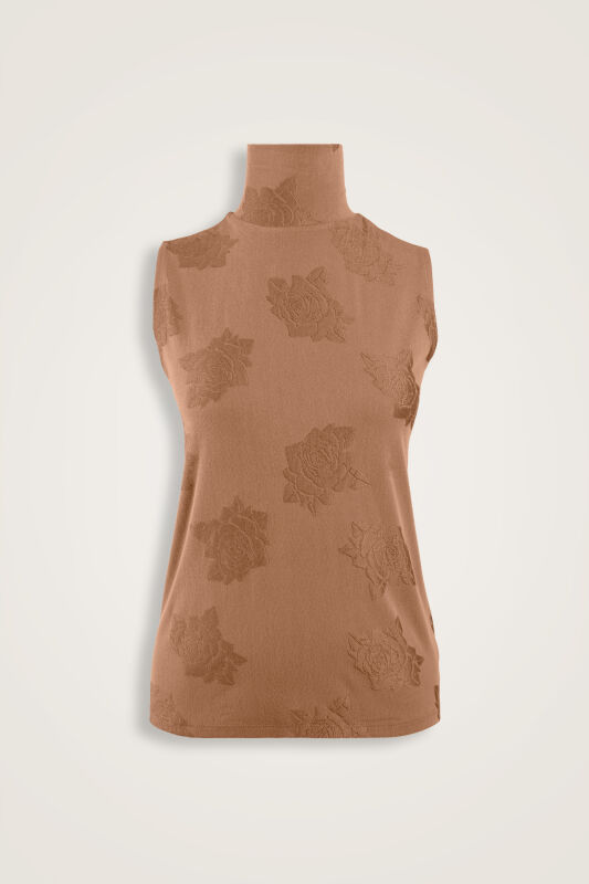 Rose Jacquard Tan Supreme Sleeveless Blouse - 1