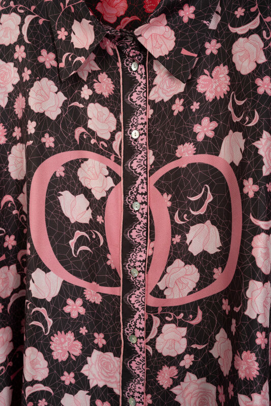 Rose Lace Black-Anthracite Twill Silk Shirt - 2