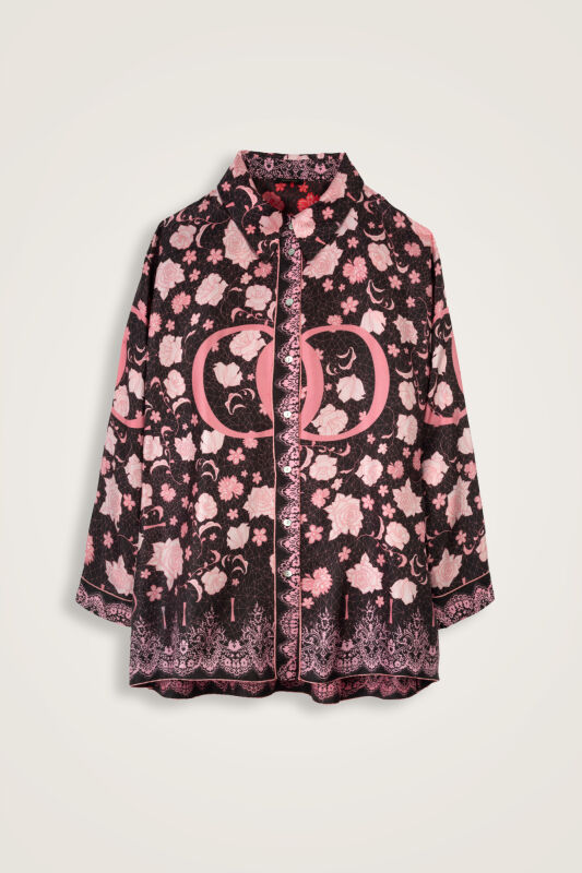 Rose Lace Black-Anthracite Twill Silk Shirt - 1